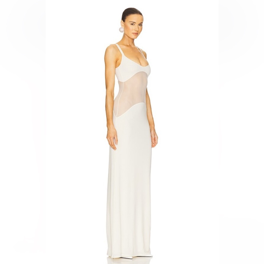 HELSA Sheer Knit Curve Maxi Dress Vanilla White Jersey gown Revolve $498 L - Picture 2 of 12